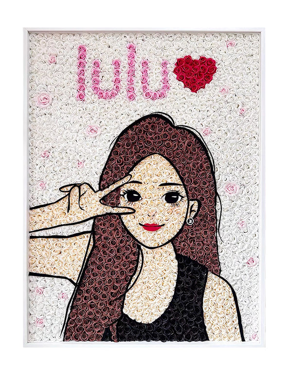 Custom portrait artwork made from preserved roses with name and heart design – Everbloom