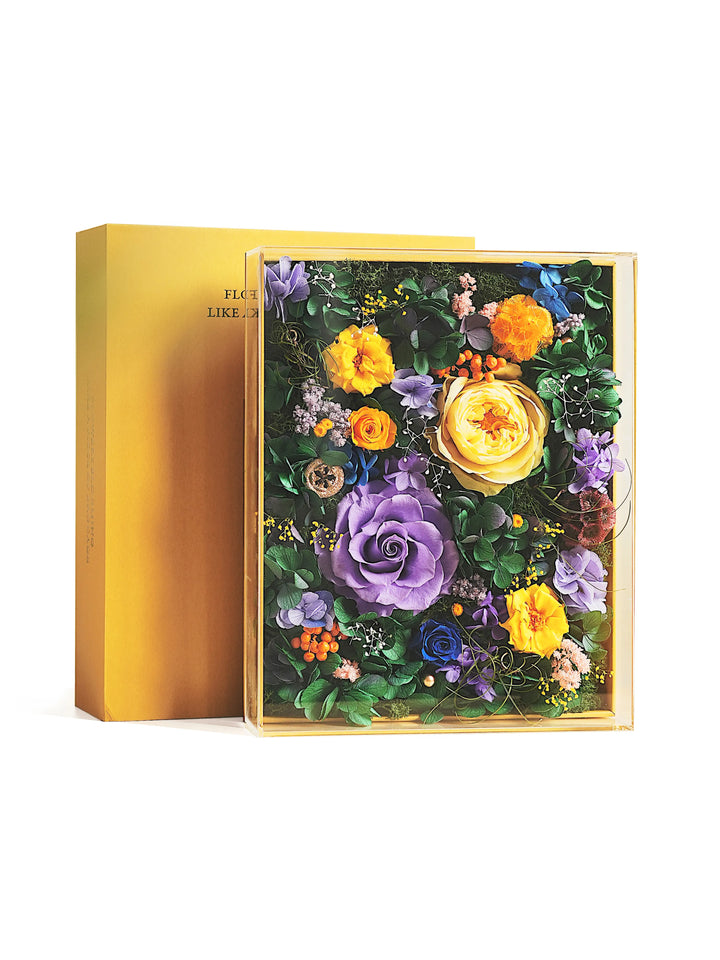 Everlasting Flora Book with preserved flowers in Monet’s Bloom Purple and Yellow