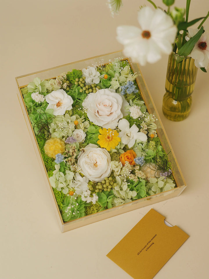 Everlasting Flora Book in Enchanted Meadow White and Green tones
