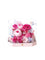 Pink and fuchsia preserved flowers in a transparent octagonal acrylic box