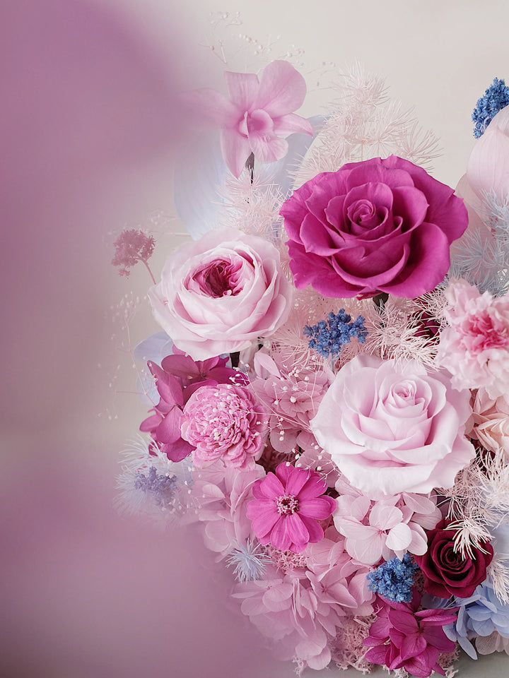 Close-up of preserved flowers in Fuchsia Blush Fuchsia
