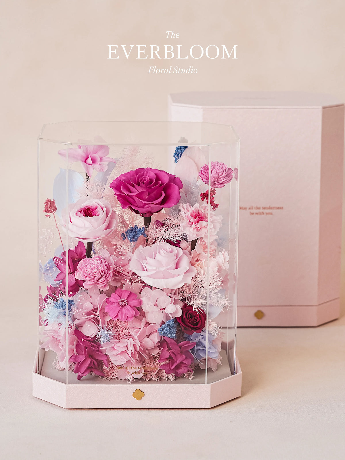 ローズ　ドッグ　フラワー　アーティフィシャル　ギフトボックス Octagonal Everlasting Flower Acrylic Box-Tall – Everbloom